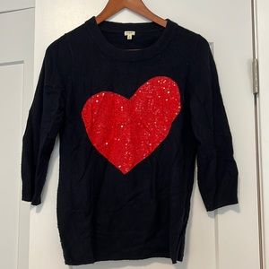 Navy Blue J.Crew Offset Heart Sweater